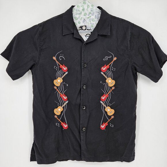 Trient Shirt Mens Large Tencel Camp Button Up Guitar Embroidery Luxury Apparel - Picture 1 of 11